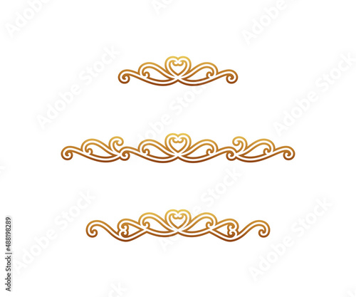 ゴールドのハートモチーフのティアラ風飾り枠のベクター素材セット