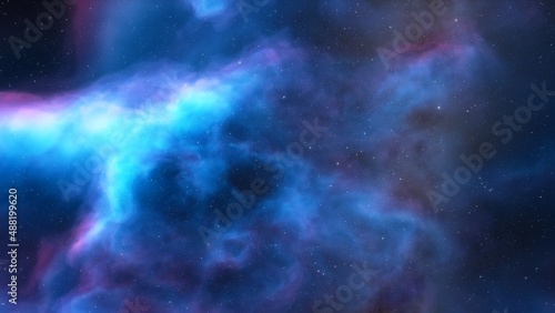 colorful space background with stars, nebula gas cloud in deep outer space, science fiction illustrarion 3d illustration 