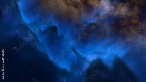 colorful space background with stars, nebula gas cloud in deep outer space, science fiction illustrarion 3d illustration
