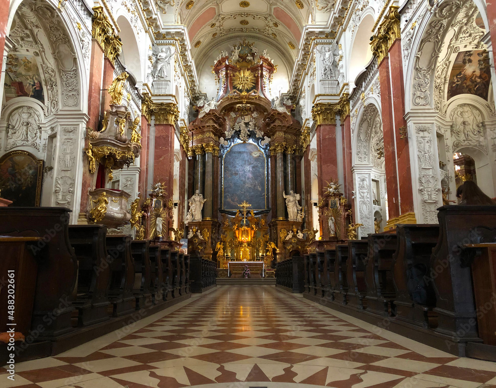 The interior of an ancient baroque church