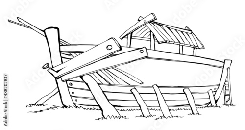 Unfinished Noah's Ark. Vector drawing