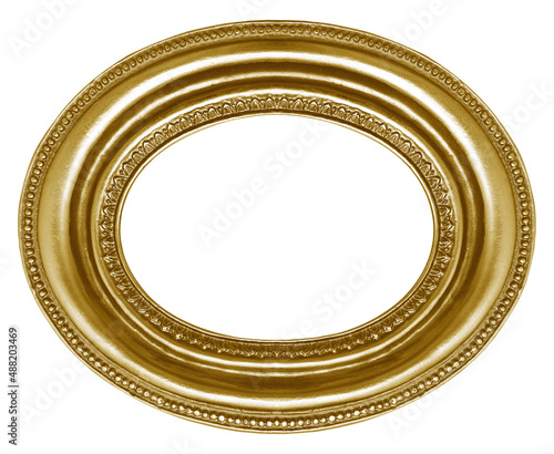 Silver oval frame for paintings, mirrors or photo isolated on white background. Design element with clipping path © Elena