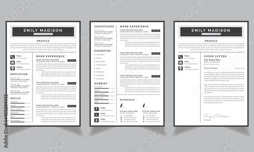 Modern Resume Template Kit Designer Cv Layout Set Dark Header Accents
