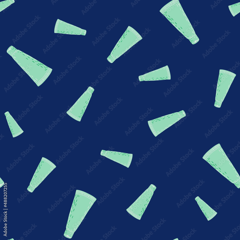 Tube cosmetic cream seamless pattern. Elements spa in doodle style.