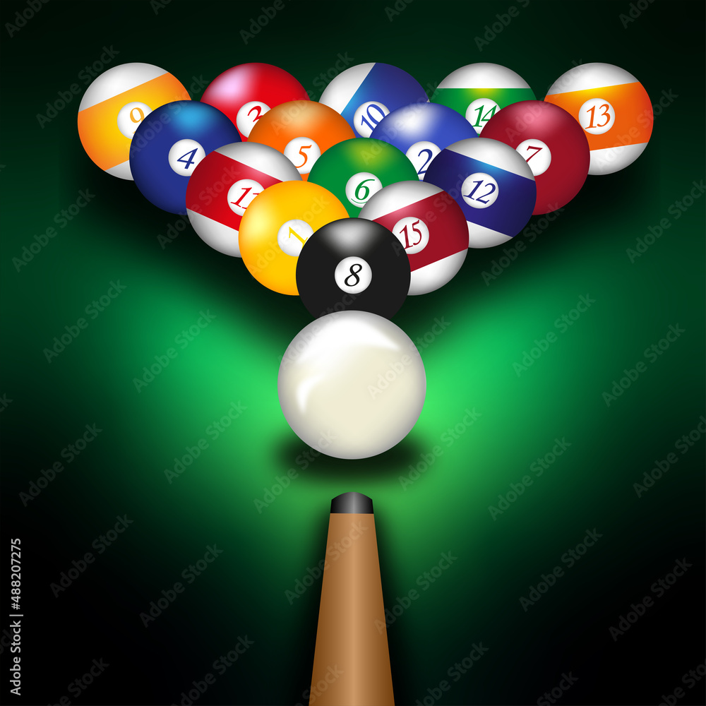 Billiard balls, cue. Playing billiards. Billiard balls, cue. Playing billiards.