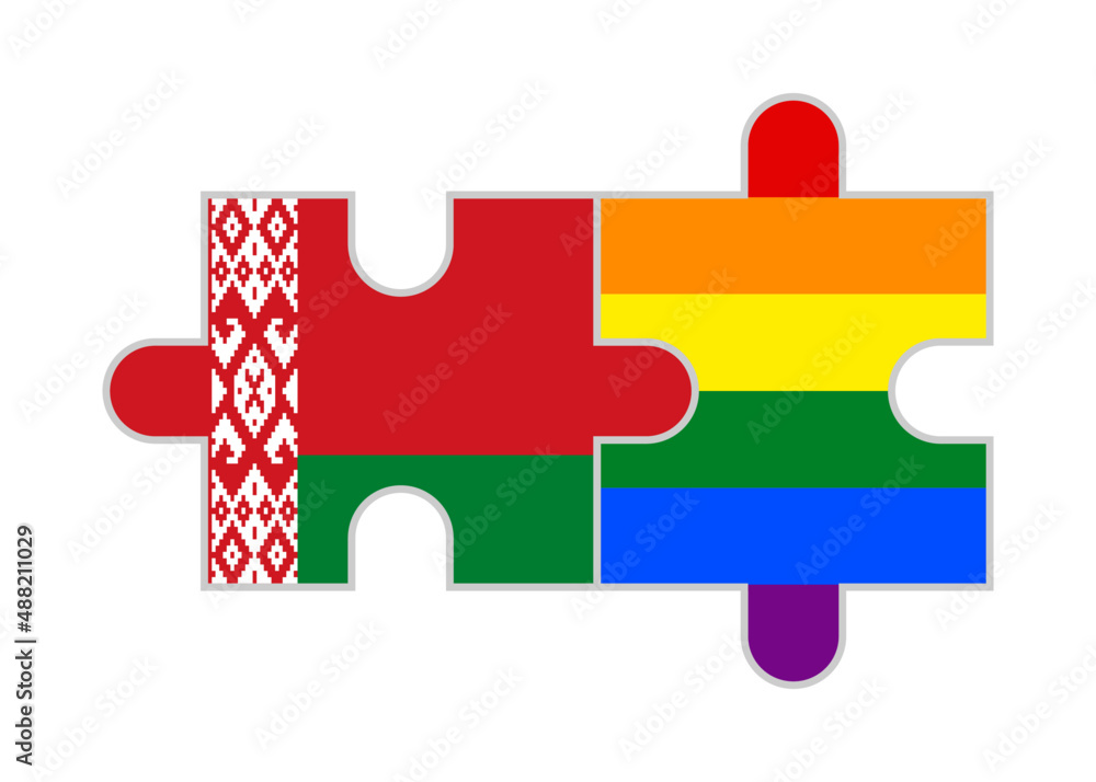 puzzle pieces of belarus and rainbow flags. vector illustration isolated on white background puzzle pieces of belarus and rainbow flags. vector illustration isolated on white background