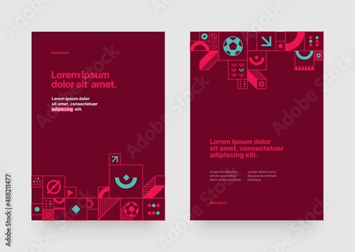 Poster layout design for tournament, invitation, awards or cup. Layout design template with geometric shapes. Championship in Qatar. Sports background trend 2022.