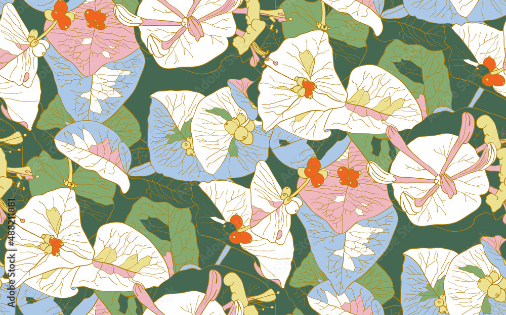 Seamless vector pattern with blooming caprifolia