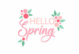 Delicate spring greeting card with berries and leaves. Spring lettering 