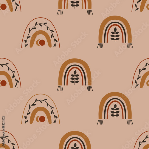 Abstract seamless pattern with rainbow. Boho wall decor. Vector background