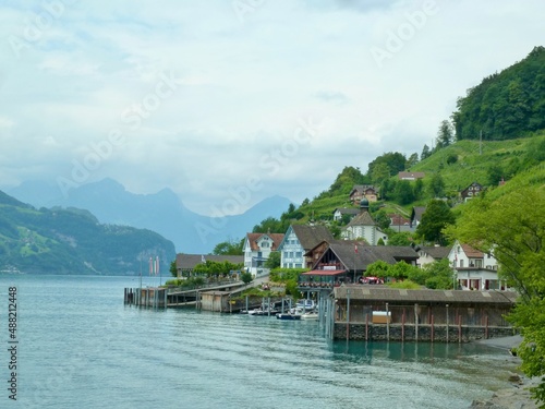 Charming wine village Quinten situated at Lake Walen, St. Galen, Switzerland.