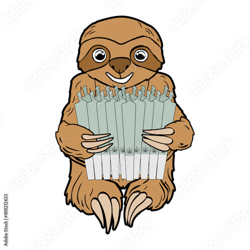Sloth animal hold cannabis marijuana ganja hemp kush smoke rollon stoned