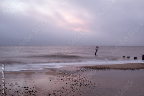 Sunrise over the sea at Gorleston-on-sea in Norfolk, UK. January 2022