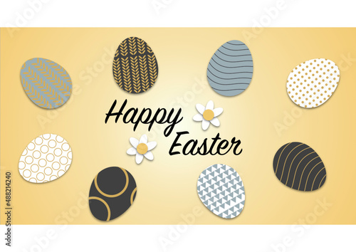 Beautiful Happy Easter illustration with many eggs and flowers