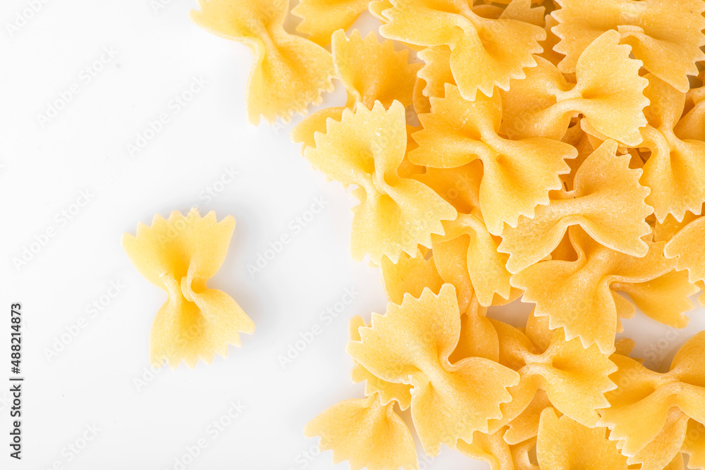 Farfalle placed on a white background