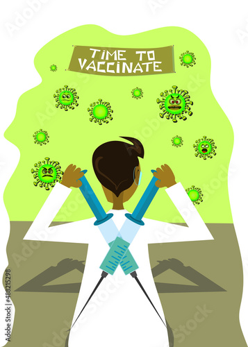 Vaccination concept design. Time to vaccinate banner. COVID-19 and flu vaccinations to protect you and your family