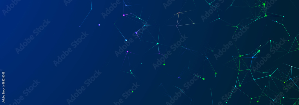 Abstract 3D illustration with connected dots and lines. Wireframe polygonal element. Science and technology. 3d.