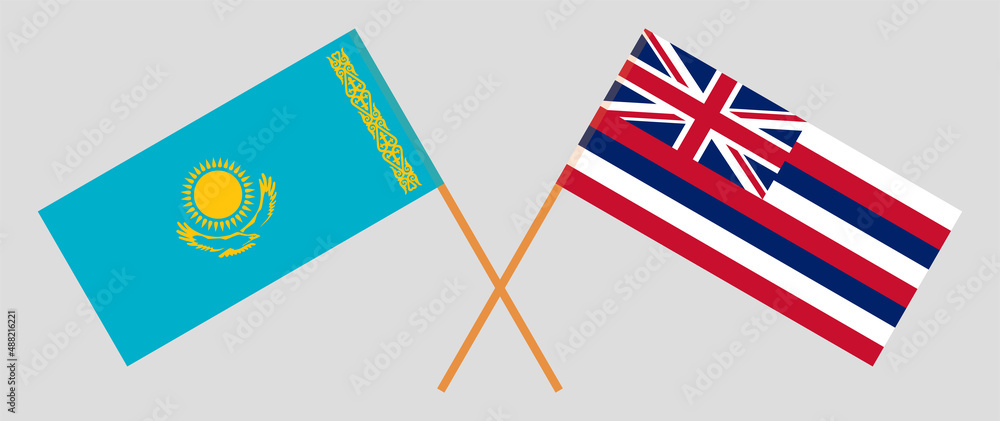 Crossed flags of Kazakhstan and The State Of Hawaii. Official colors. Correct proportion Crossed flags of Kazakhstan and The State Of Hawaii. Official colors. Correct proportion