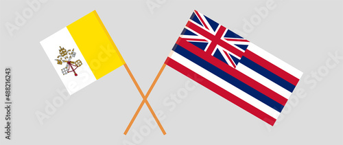 Crossed flags of Vatican and The State Of Hawaii. Official colors. Correct proportion