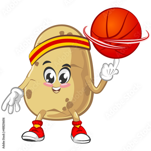 vector illustration of cute potato mascot playing basketball