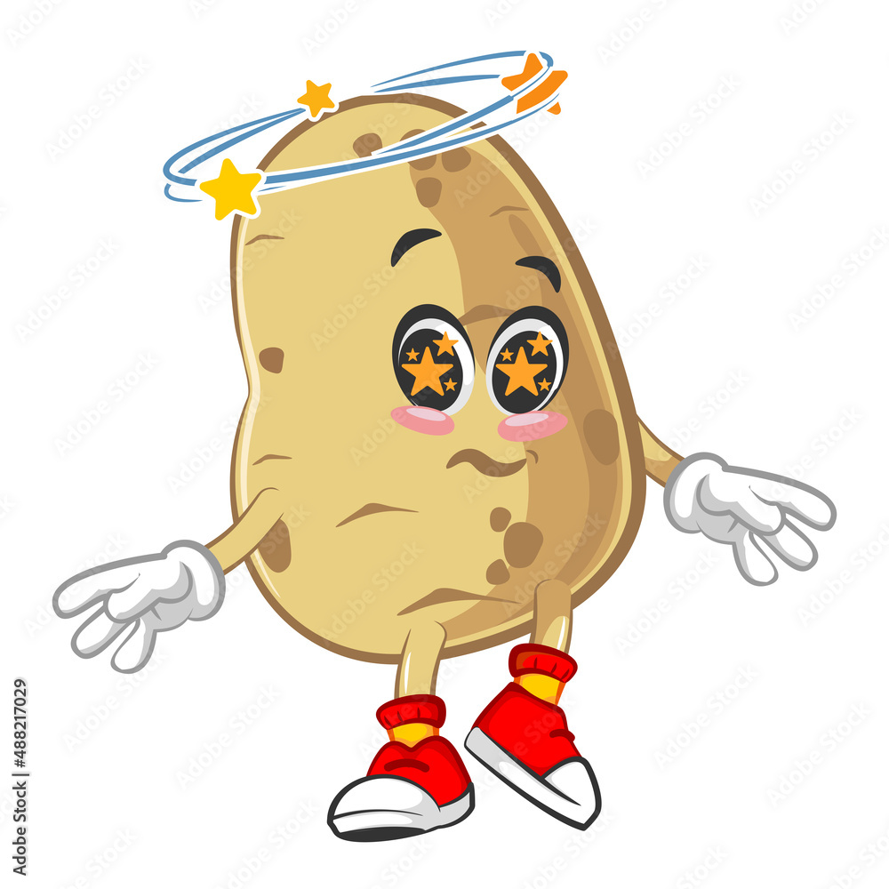 Naklejka premium vector illustration of cute potato mascot being drunk and dizzy