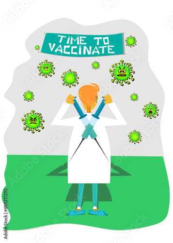 Vaccination concept design. Time to vaccinate banner. COVID-19 and flu vaccinations to protect you and your family
