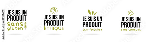Logos produit sans gluten, éthique, eco-friendly et sans cruauté