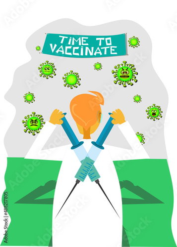 Vaccination concept design. Time to vaccinate banner. COVID-19 and flu vaccinations to protect you and your family