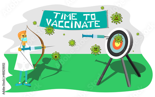 Vaccination concept design. Time to vaccinate banner. COVID-19 and flu vaccinations to protect you and your family