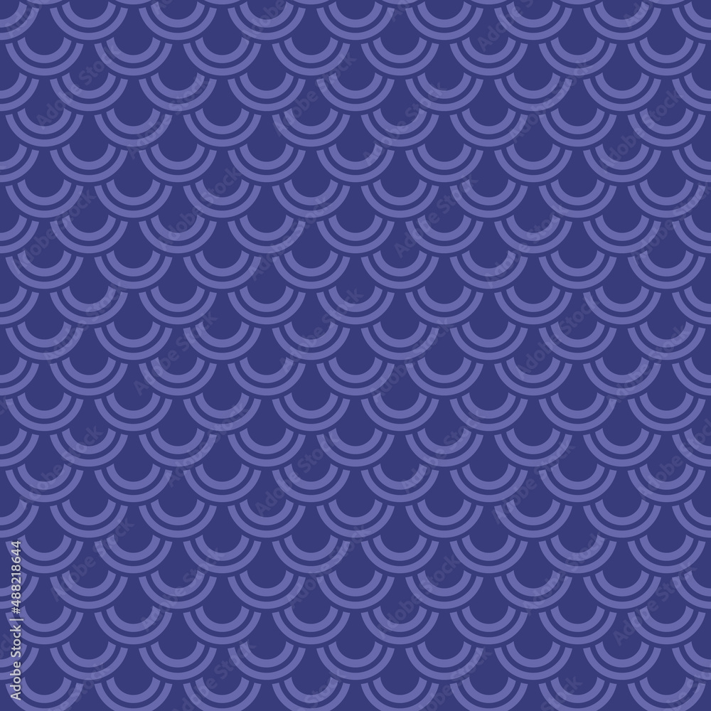 Seamless background purple fish scale pattern. Color trendy 2022 very peri. Design texture elements for fabric, tile, banner, card, cover, poster, backdrop, wall. Vector illustration. Seamless background purple fish scale pattern. Color trendy 2022 very peri. Design texture elements for fabric, tile, banner, card, cover, poster, backdrop, wall. Vector illustration.