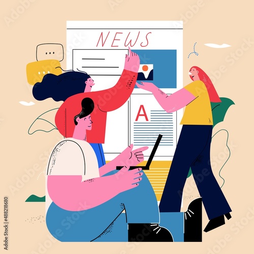 Online news content, headlines, news update, news website, electronic newspaper flat vector illustration. News webpage, information about activities, events, company announcements and information