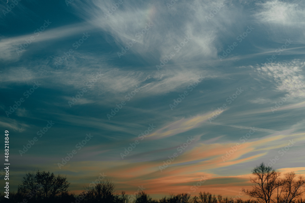 Fototapeta premium landscape sky above the meadow at sunset