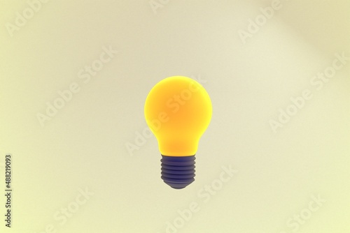 Illustration 3d rendering yeloww Light bulb on yellow background. photo