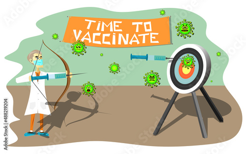 Vaccination concept design. Time to vaccinate banner. COVID-19 and flu vaccinations to protect you and your family