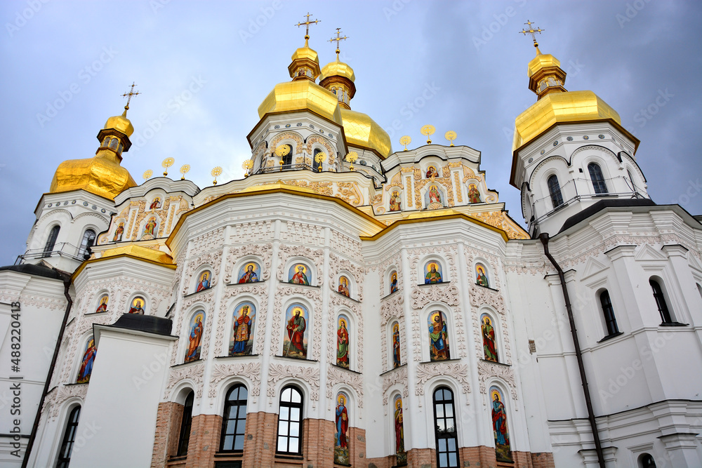 Dormition Cathedral in Monastery Complex Pechersk Lavra; Caves Orthodox Monastery with golden cupolas; one of the earliest monasteries of Kievan Rus