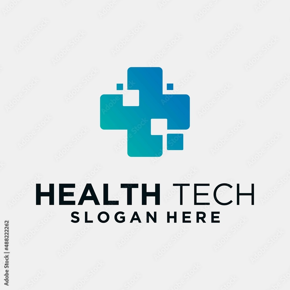 Obraz premium Medical health digital logo design vector template health logo with technology 
