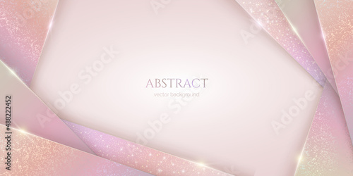 Abstract shiny luxury background with gold lines, spots and copy space. Elegant layered modern backdrop with light soft pastel gradients, glitter and holographic effect for cover or banner