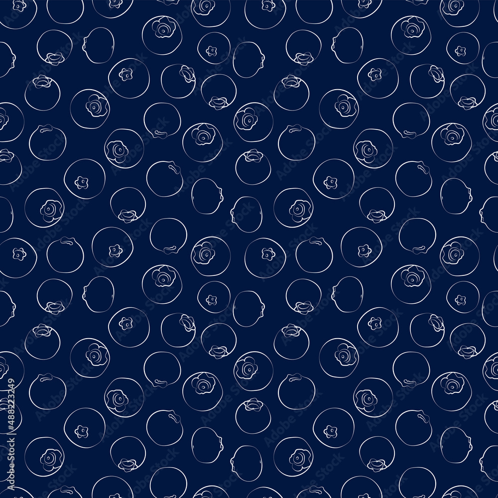 A set of seamless patterns of blueberry, white contour on a color background, 1000x1000 pixels, vector graphic. A set of seamless patterns of blueberry, white contour on a color background, 1000x1000 pixels, vector graphic.