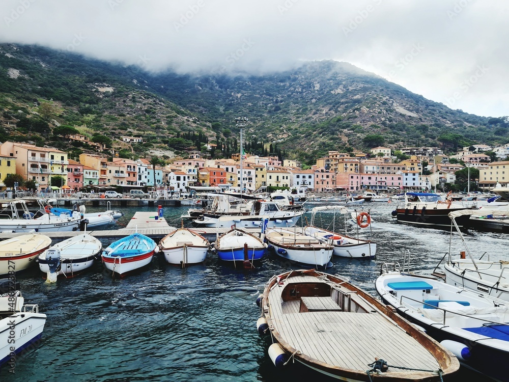 view of the small port of the island of Giglio in Tuscany, Italy