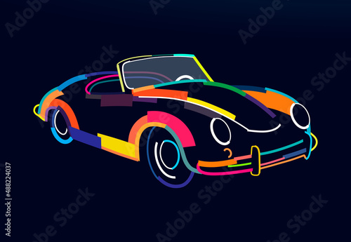 Abstract retro car cabriolet from multicolored paints. Colorful drawing. Vector illustration of paints
