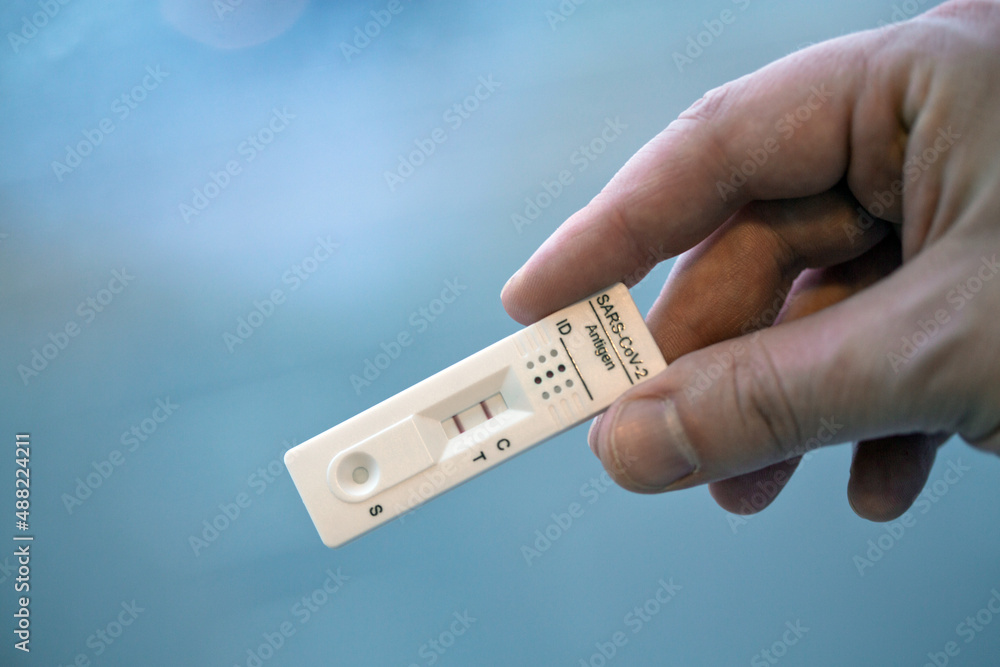Positive test result by using rapid test device for COVID-19. Positive test result by using rapid test device for COVID-19.