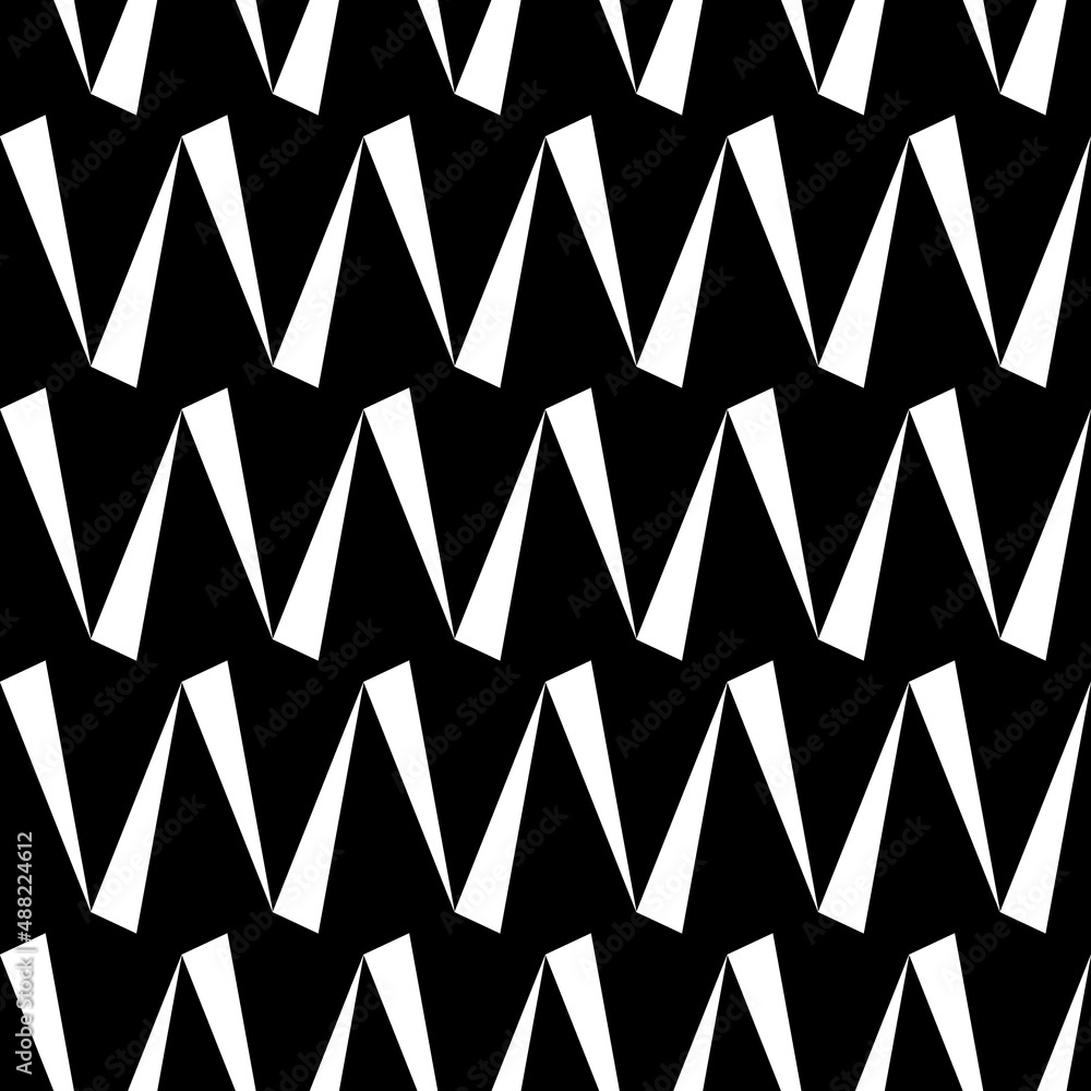 Seamless pattern with zigzag lines. Triangular waves ornament. Jagged stripes. Triangle shapes background. Repeated chevrons wallpaper. Triangles image. Digital paper, textile print. Vector art.