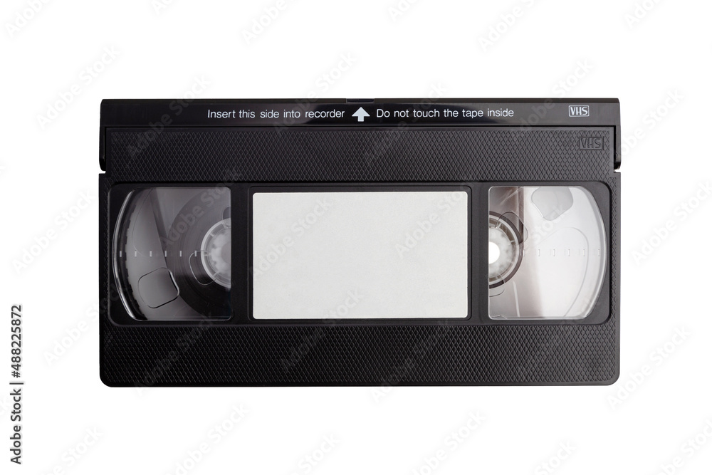 black vhs video cassette with blank label isolated