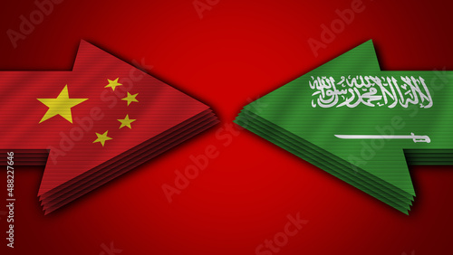 Saudi Arabia vs China Arrow Flags – 3D Illustration