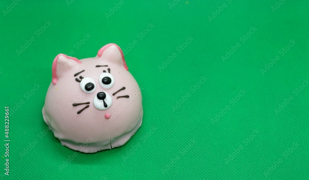 chocolate cookies with cream. green background. cat chocolate cookies with cream. green background. cat