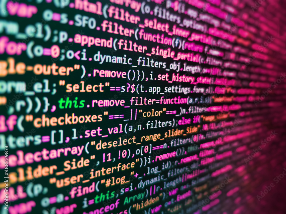 Computer programming source code. Modern tech. Coding application by ...