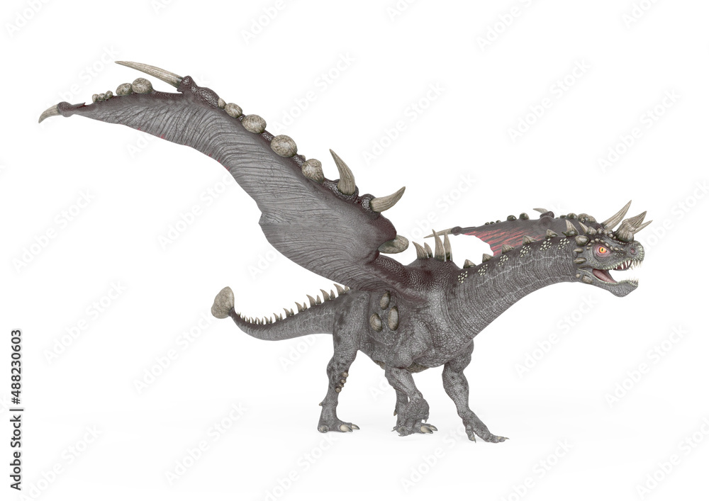 stone dragon is walking in side view