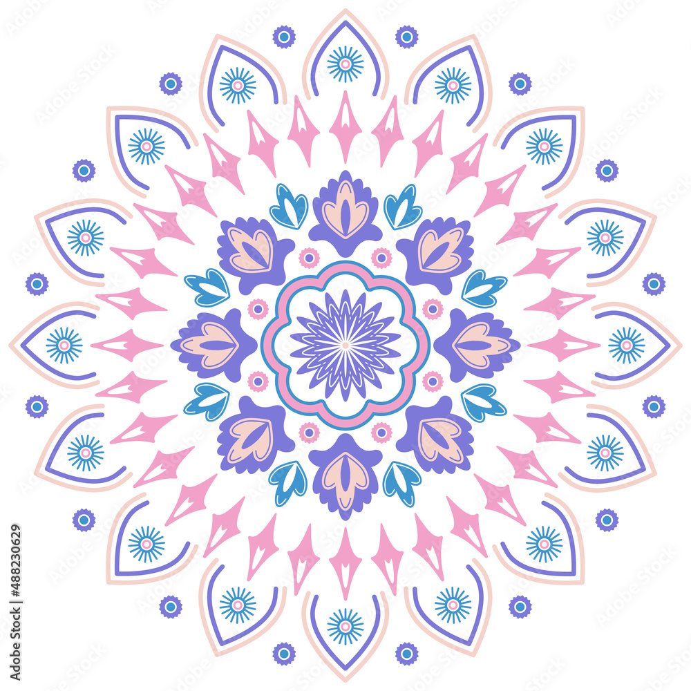 Ornamental flower mandala. Isolated vector illustration. Pastel colors style