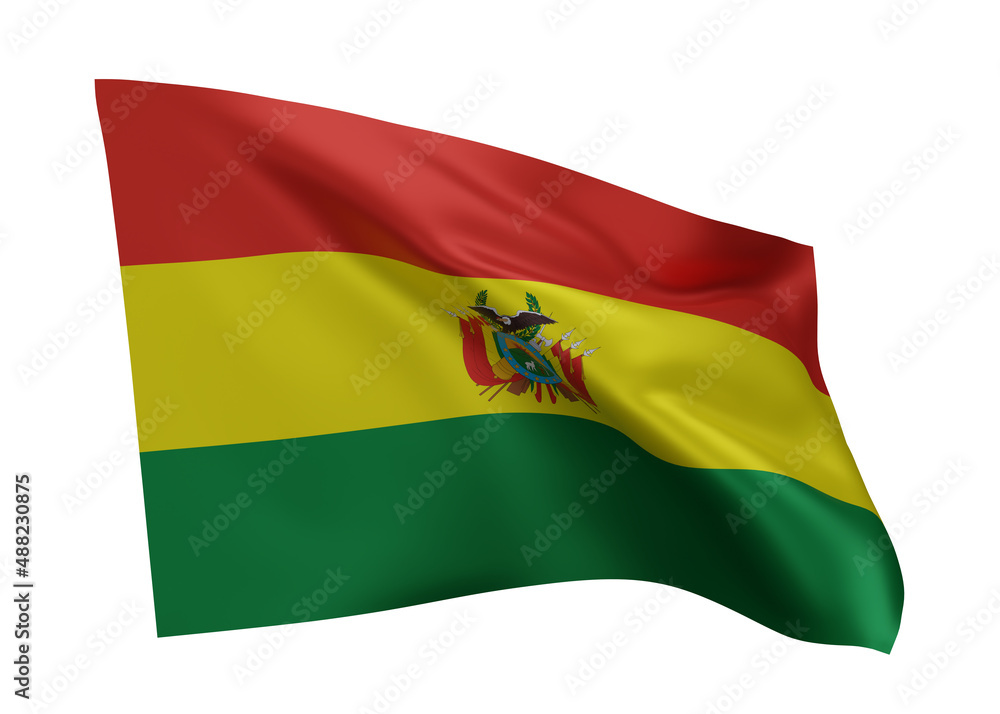 3d flag of Bolivia isolated against white background. 3d rendering. 3d flag of Bolivia isolated against white background. 3d rendering.