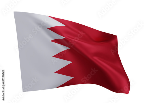3d flag of Bahrain isolated against white background. 3d rendering.